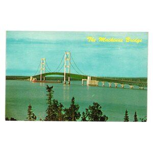 Mackinac Bridge Vintage Postcard L L Cook Co Colorful Scenic Michigan Landmark